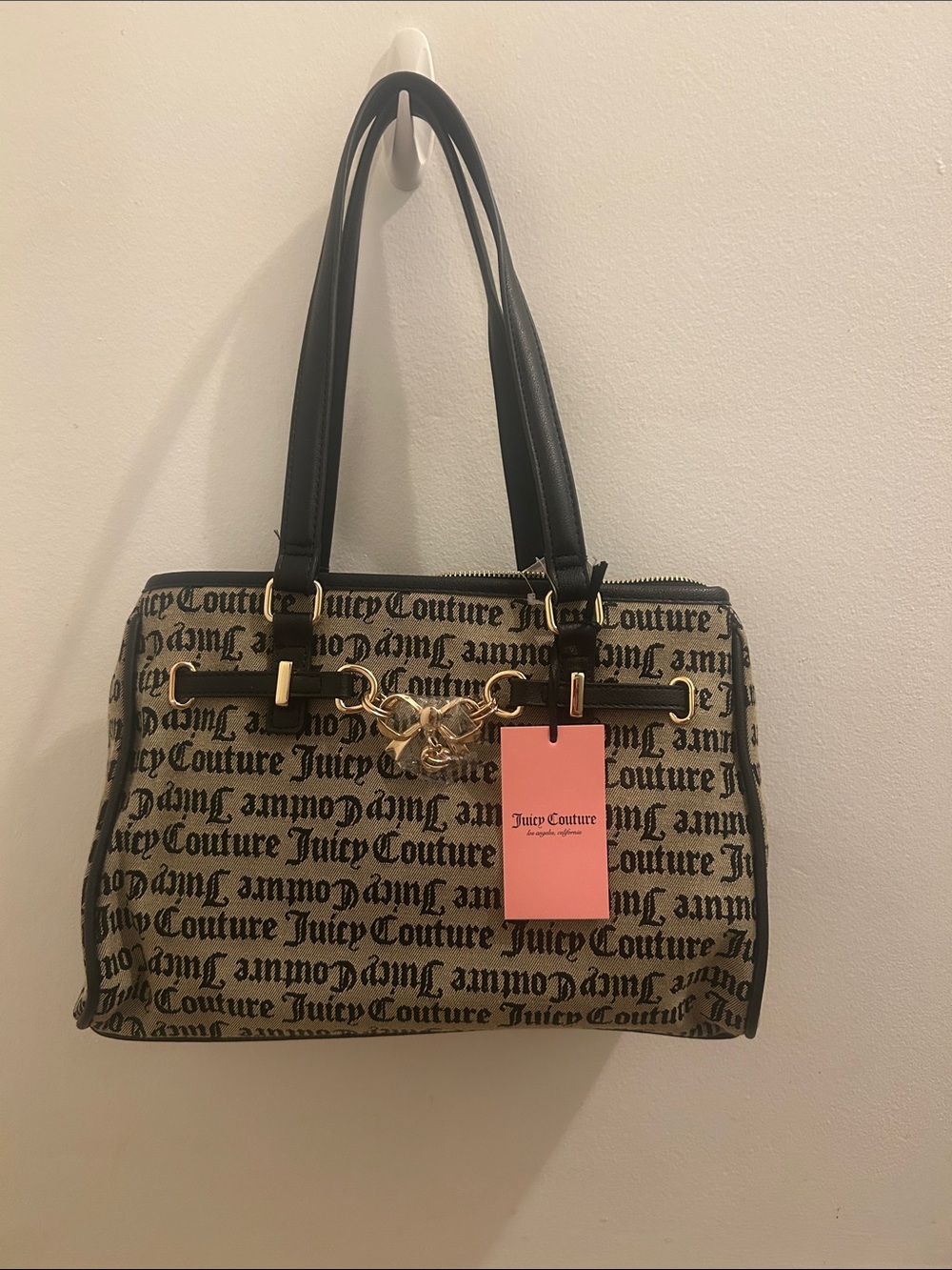 Juicy Couture Black and Tan Logo Shoulder Tote